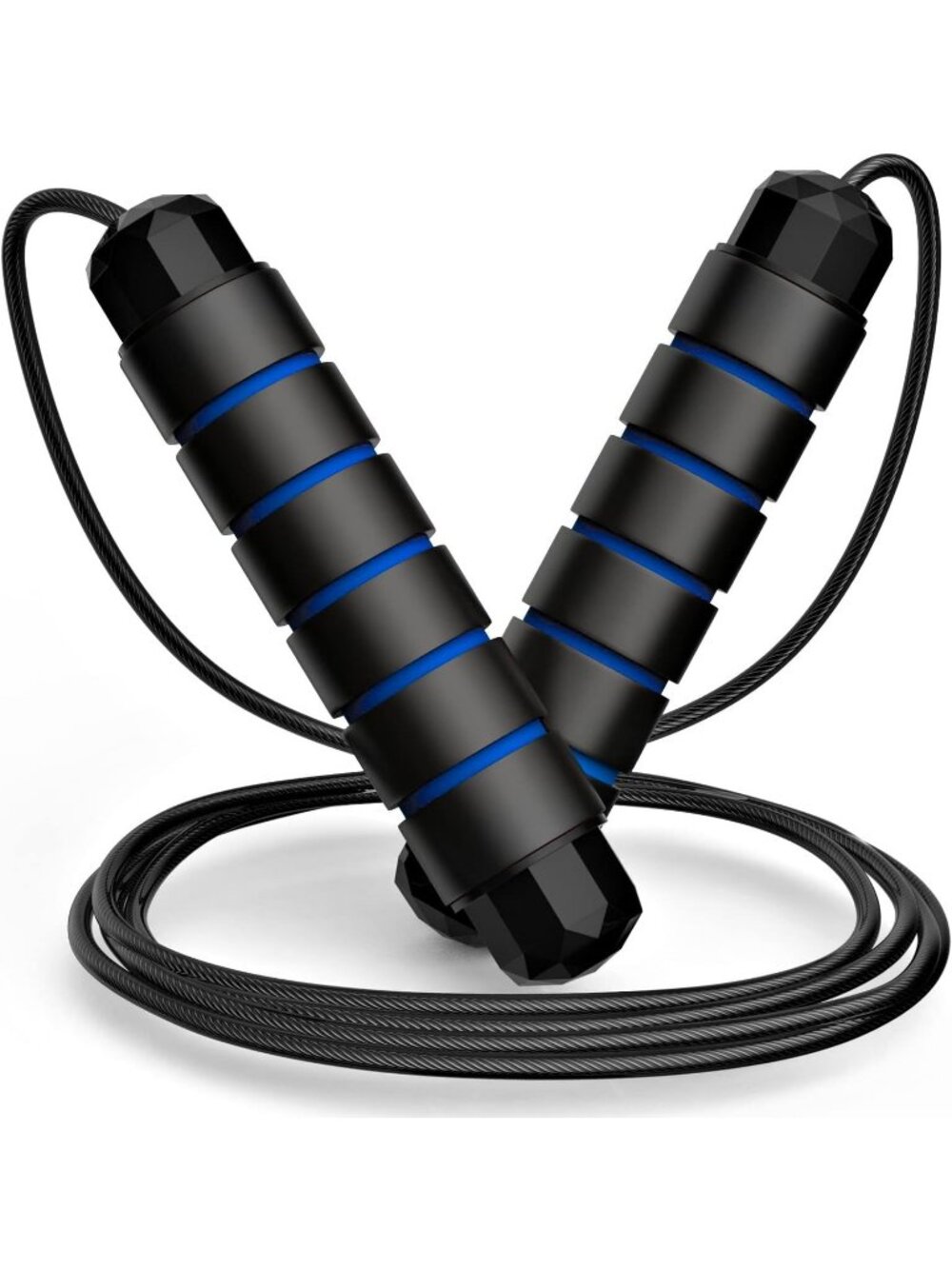 Speed Blue Jump Rope Adjustable Tangle Free Cable Foam Handles Workout